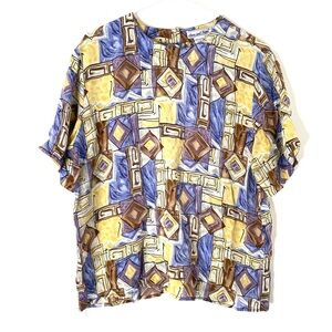 Vintage Anna & Frank Silk Abstract Art Print Blouse Colorful Impressionist